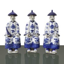 Triptych of statues depicting three generations of Chinese emperors, the three ages of man