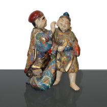 Pair of Japanese figurines with blue and gold enamelled details