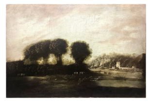 Bucolic landscape with house on the lake, early 19th century