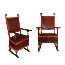 Pair of large Renaissance cardinal's chairs, 16th century