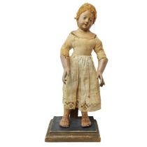 Figurine with terracotta ends, glass eyes, applied hair and fabric clothes, Naples, 18th century
