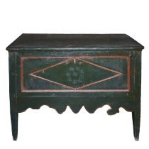 Green lacquered chest, with geometric carvings and floral paintings on the front, Sicily, Late 18th