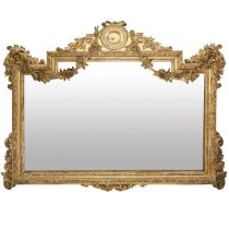 Mirror in gilded wood, eclectic style, with floral friezes, garlands, nineteenth century