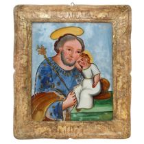 Saint Joseph and Baby Jesus, in an antique tray frame, nineteenth century