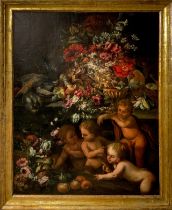 Mario Nuzzi Mario de' Fiori (attribuito_a) (Roma 1603-Roma 1673) - Triumph of flowers with fruit, g