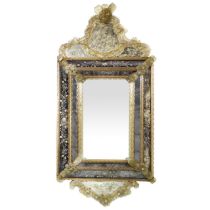 Carved and engraved Murano glass mirror, Early 20th century