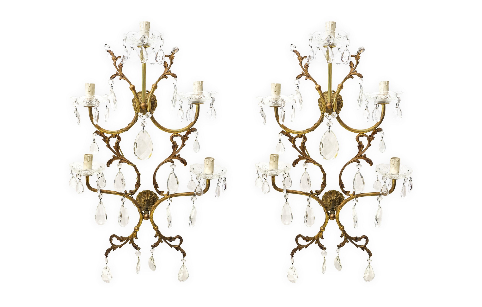 Pair of 5-light wall sconces, 20th century