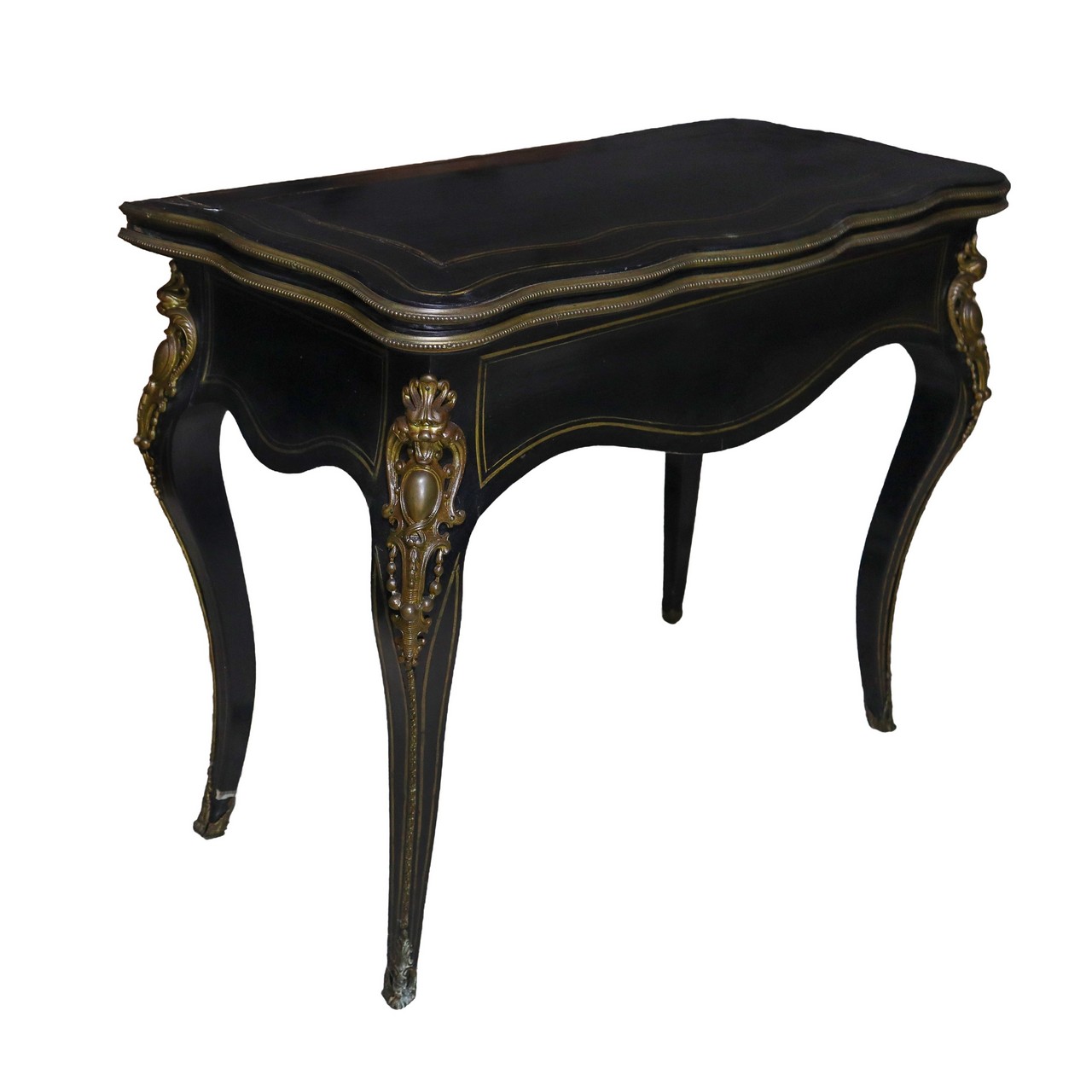 Napoleon III folding game table in black ebonized wood with brass and gilt bronzes, nineteenth centu - Image 2 of 4