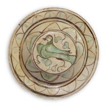 Polychrome majolica plate with depiction of a bird in the centre., Central Italy, 14th century