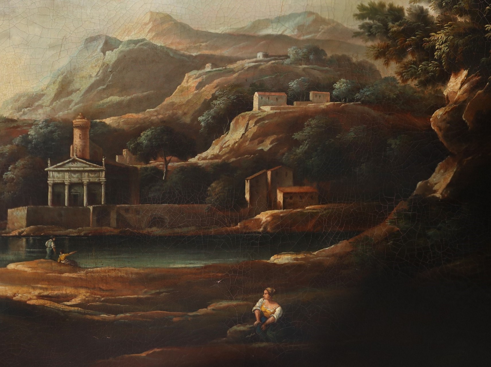 Jan Frans van Bloemen L'Orizzonte (Anversa 1662-Roma 1749) - Landscape with characters and temple i - Image 6 of 7