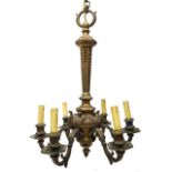 6-light chandelier in gilded bronze, 20th century