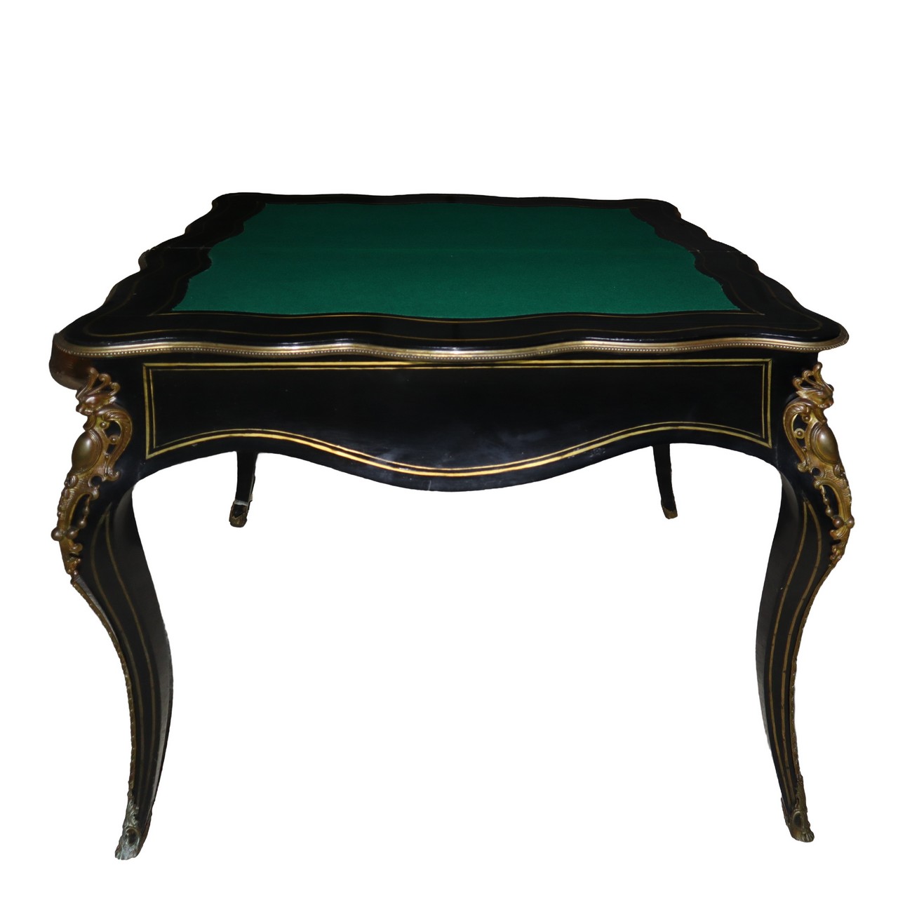 Napoleon III folding game table in black ebonized wood with brass and gilt bronzes, nineteenth centu - Image 3 of 4