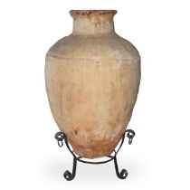 Terracotta jar with enamelled neck and iron base