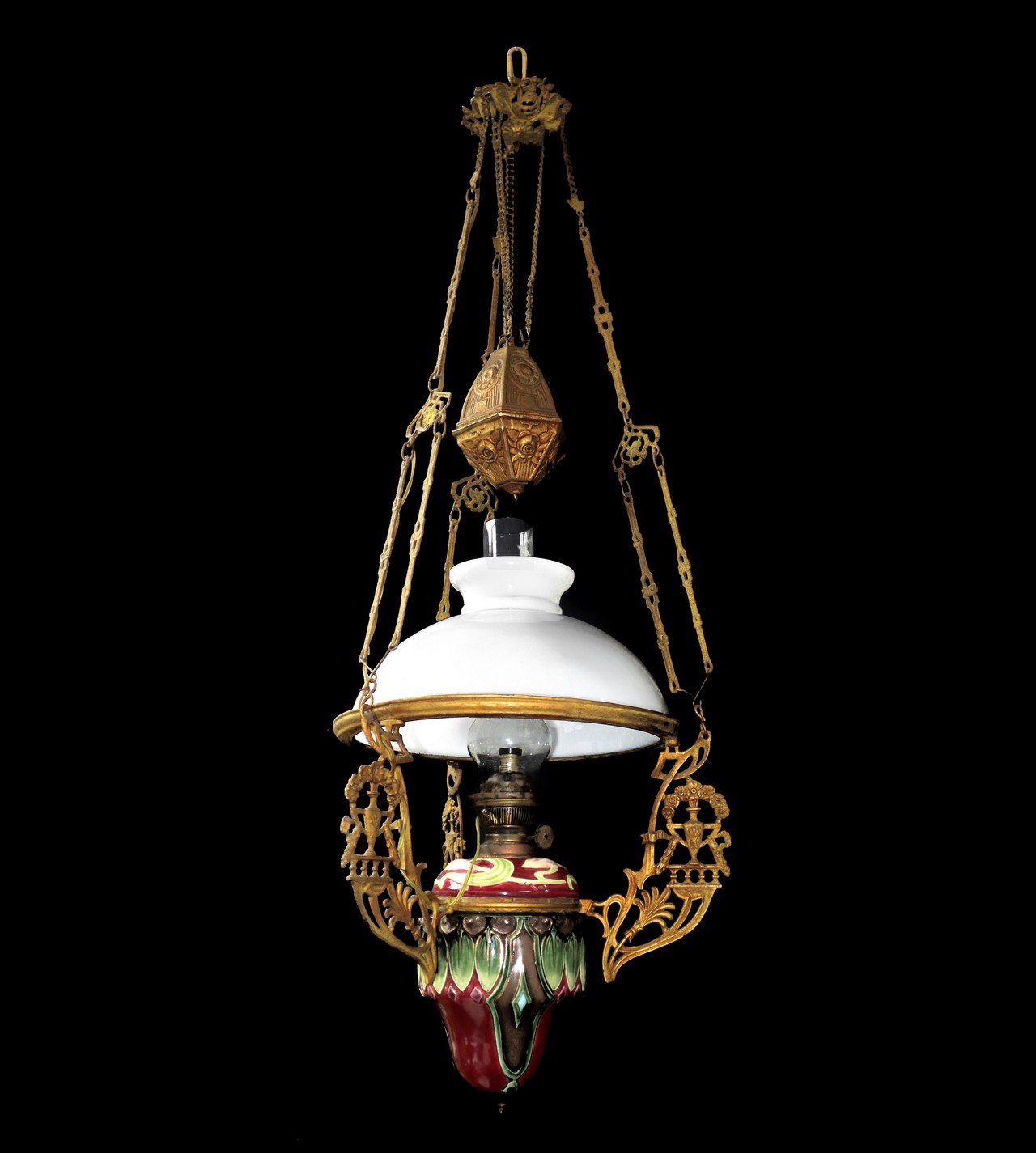 Pendant oil chandelier, Early 20th century