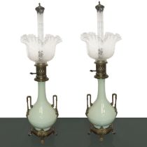 Pair of Celadon porcelain oil lamps, nineteenth century