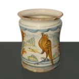 Polychrome majolica cylinder in shades of blue and antimony yellow., Neapolitan manufacture, 18th ce