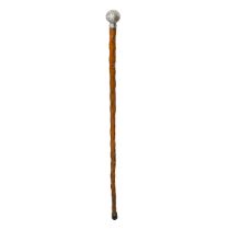 Knotty cherry cane with silver globe-shaped pommel, 20th century