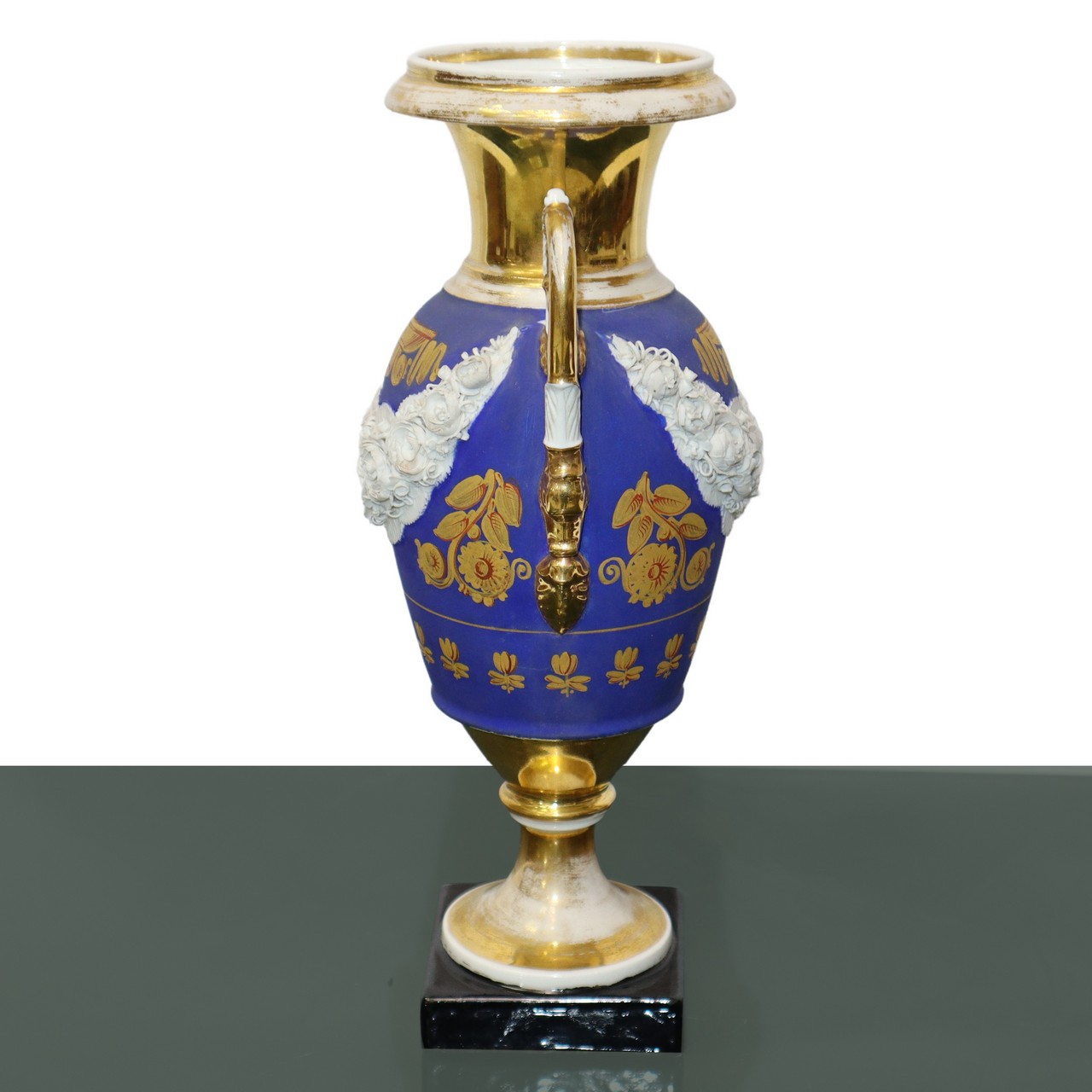 Pair of Sofia porcelain vases, French blue and mercury gilding, France 19th century - Image 3 of 3