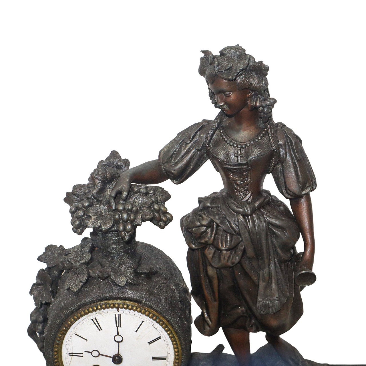 Pendulum table clock with golden metal base and applied porcelain, Late 19th century - Image 3 of 5