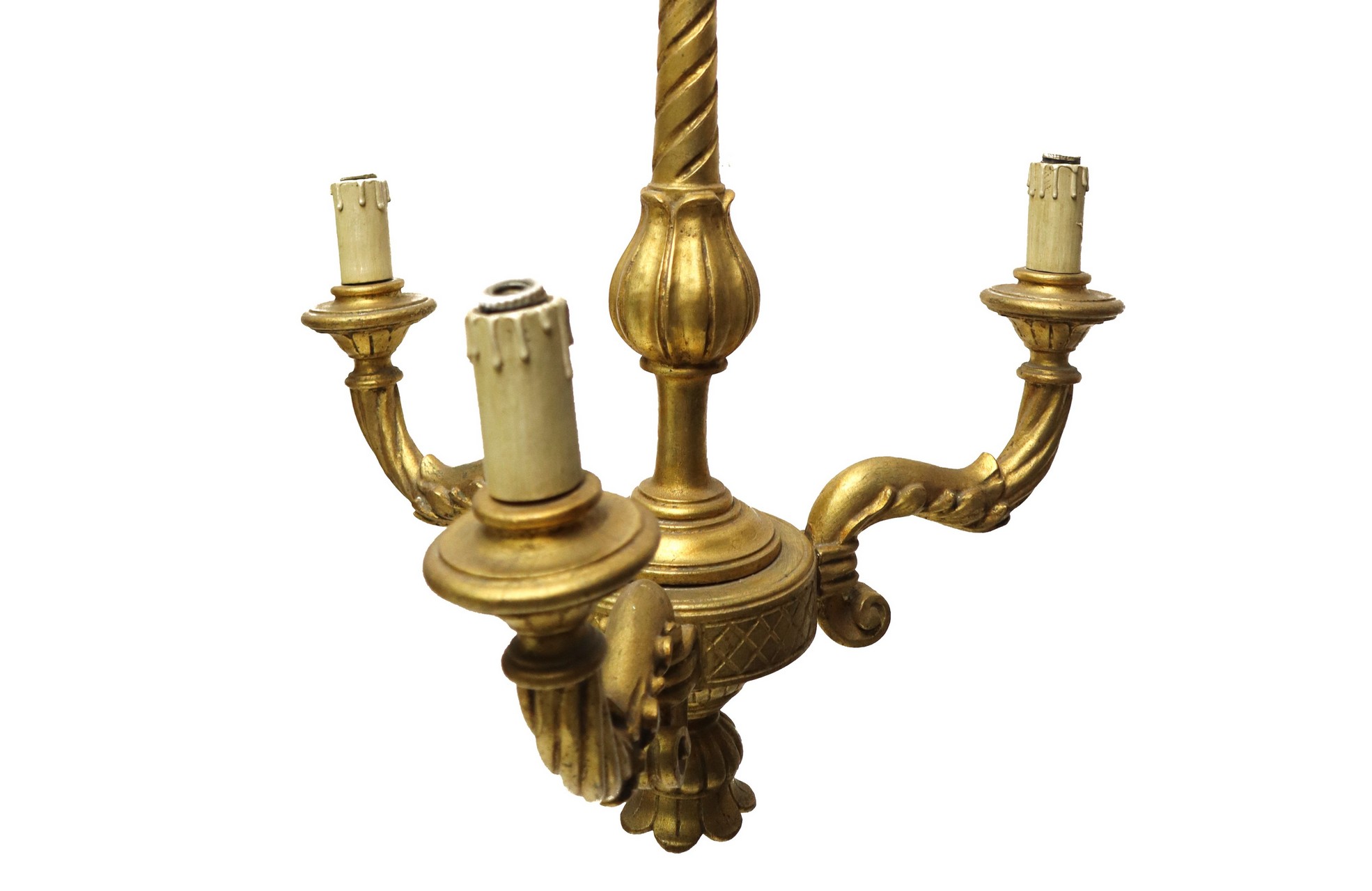 3-light chandelier in golden wood, 20th century - Image 3 of 4