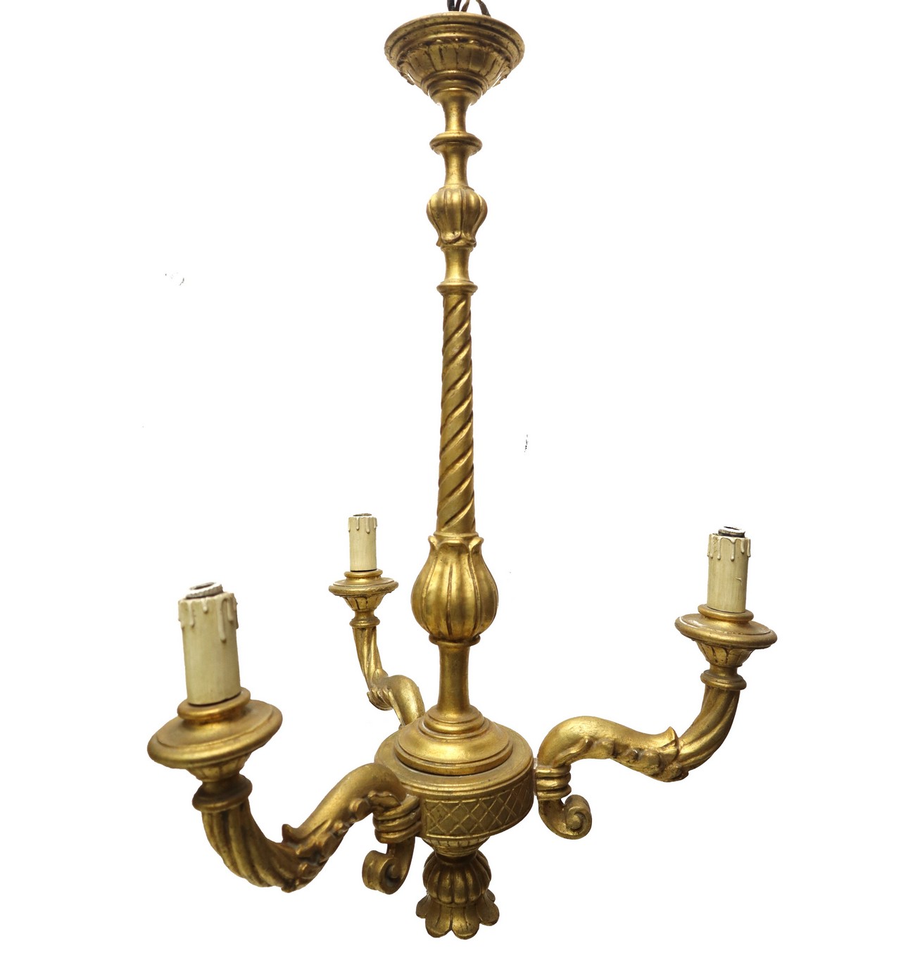 3-light chandelier in golden wood, 20th century - Image 2 of 4