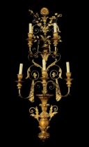 Five-light wall lamp in wood and golden metal, Early 20th century