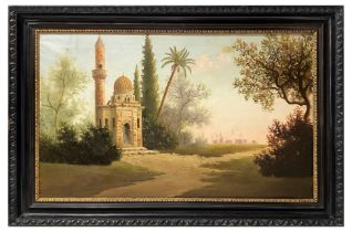 Matteo Olivero - Mosque with minaret in an oriental landscape, End of the 19th century