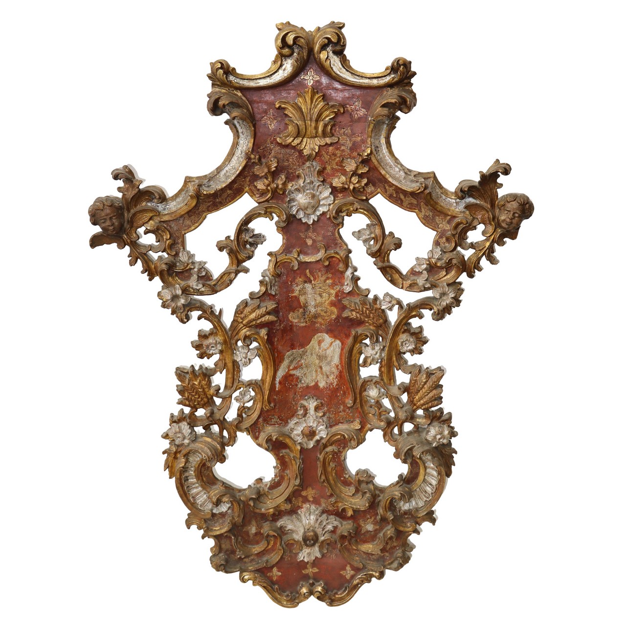 Louis XIV frieze lacquered and gilded with silvered floral inserts, Early 18th century