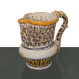 Openwork pourer in polychrome majolica “drink if you can”, Laterza (Puglia), late 18th century