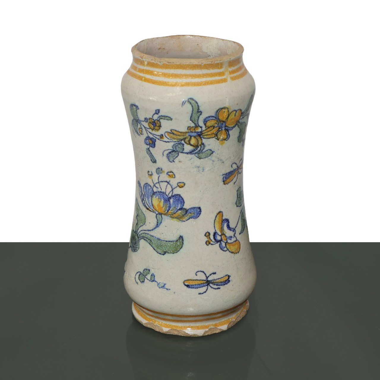 Neapolitan majolica albarello painted with flowers and butterflies, 18th century - Image 2 of 3