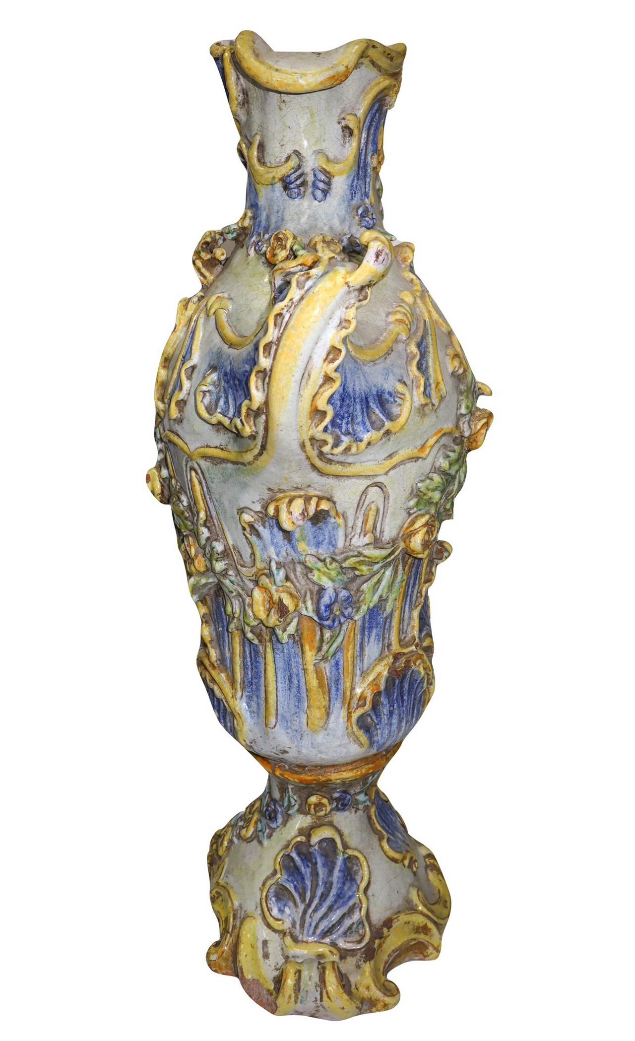 Ornamental vase in polychrome majolica from Caltagirone, published in Ragona, 18th century - Image 4 of 5