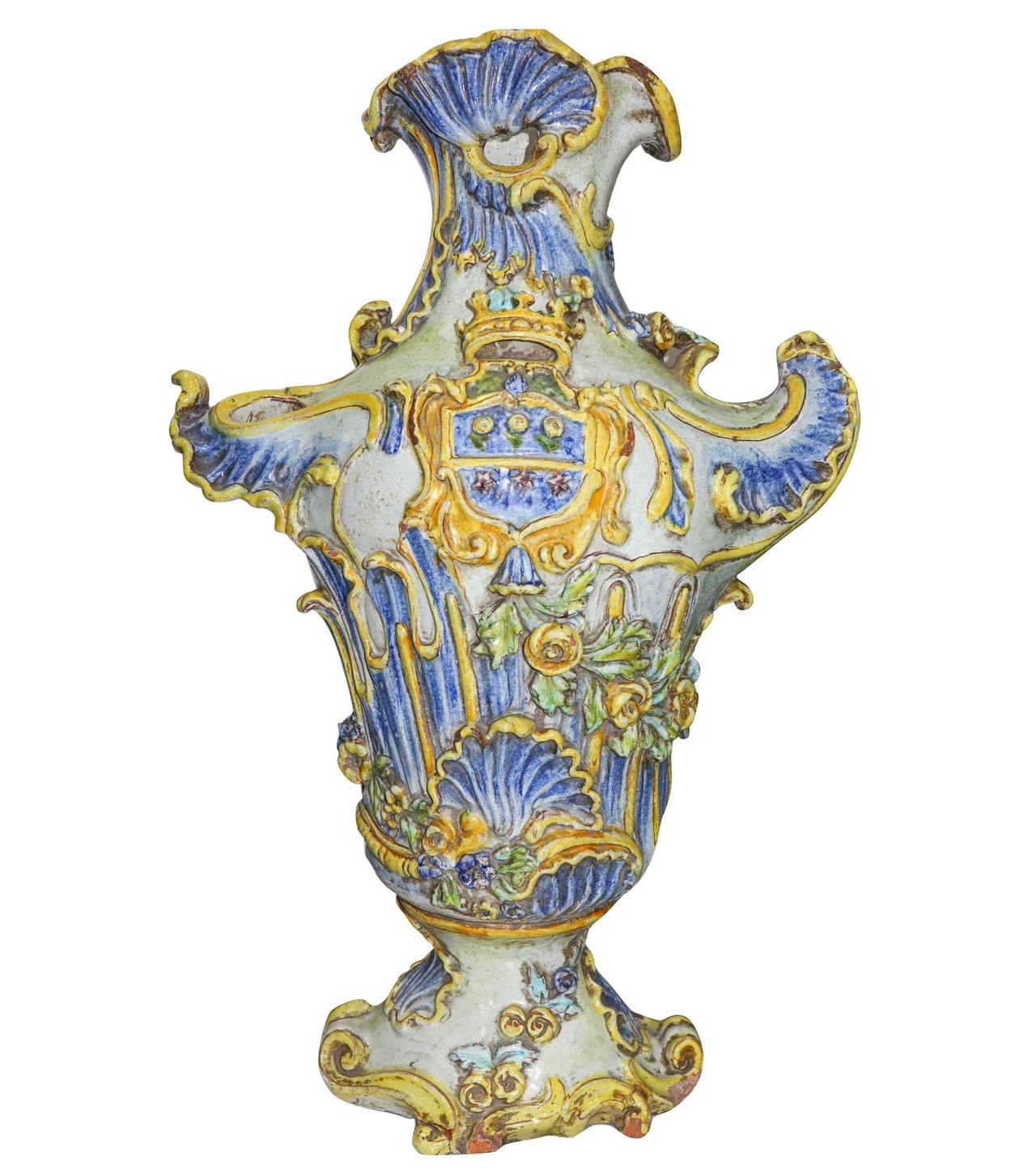 Ornamental vase in polychrome majolica from Caltagirone, published in Ragona, 18th century