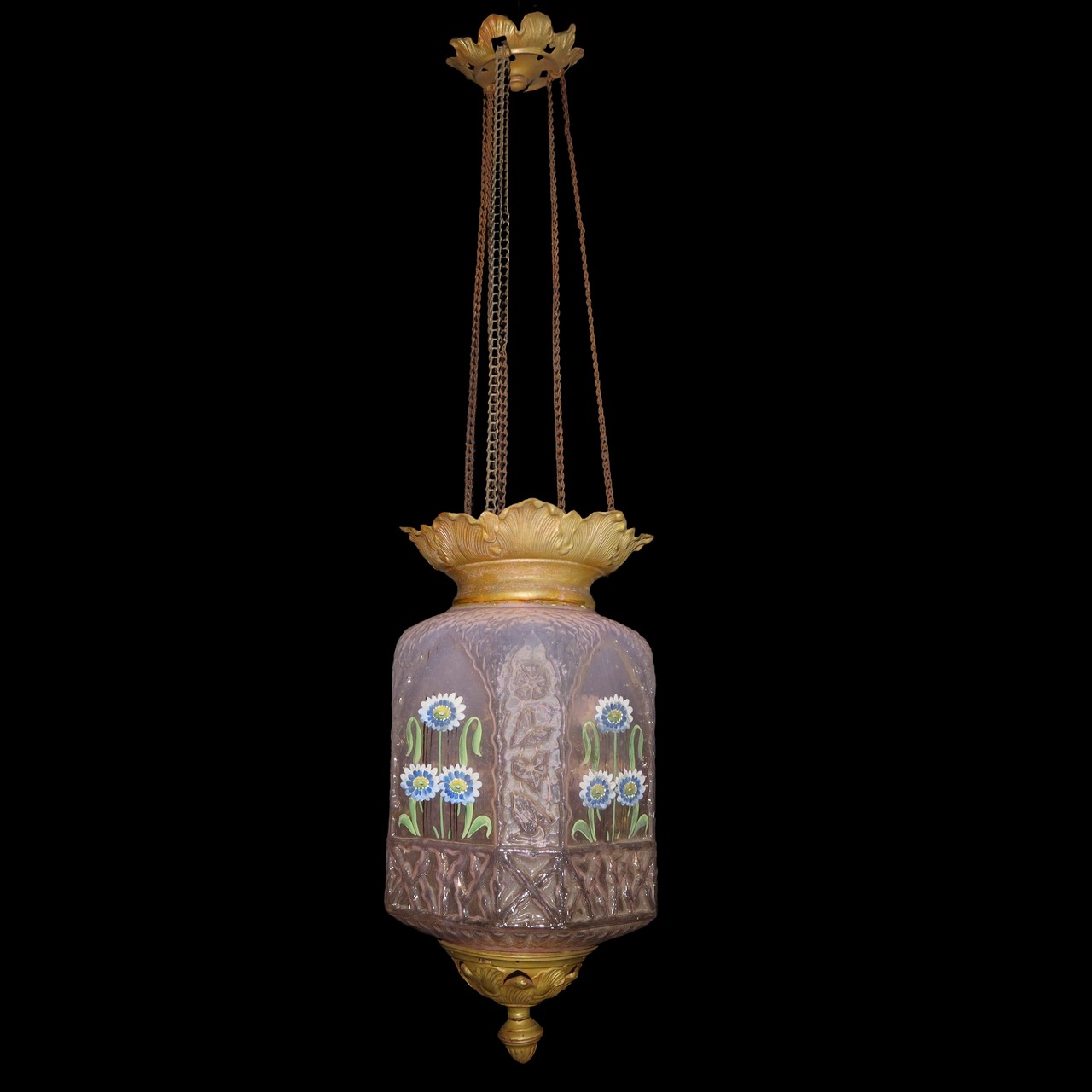 Pink Murano glass suspension with hand-painted floral enamels, Early 20th century - Image 3 of 3