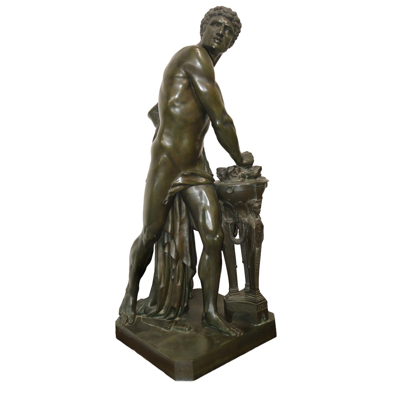Oudin - Muzio Scevola in bronze, with wooden base - Image 2 of 4