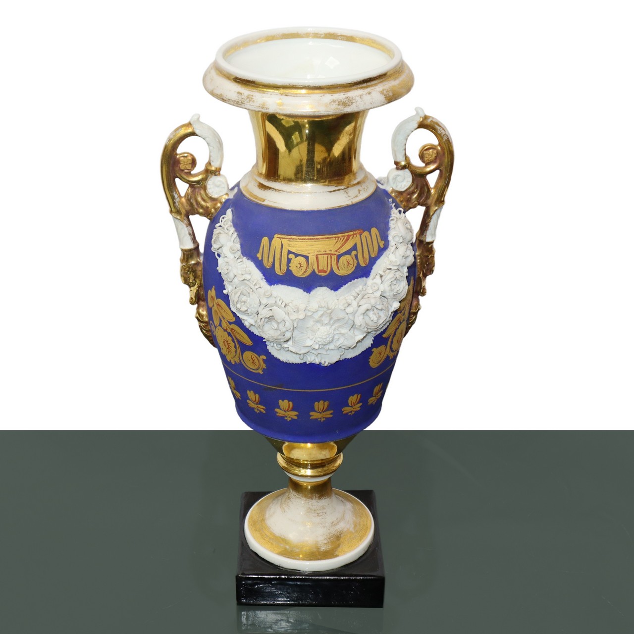 Pair of Sofia porcelain vases, French blue and mercury gilding, France 19th century - Image 2 of 3