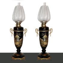 Pair of porcelain lamps painted with chinoiserie