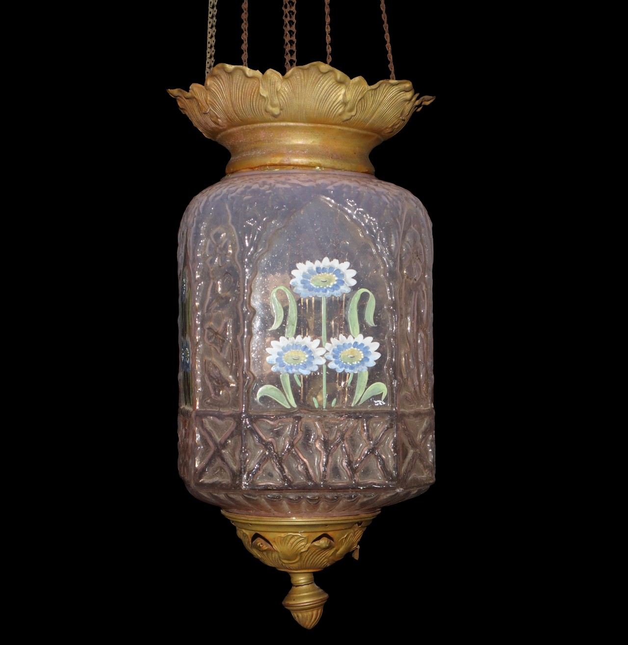 Pink Murano glass suspension with hand-painted floral enamels, Early 20th century - Image 2 of 3