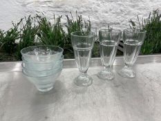 3no. Ice-Cream Sundae Glasses, Complete With 5no. Glass Dessert Bowls