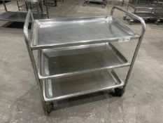 3- Tier Stainless Steel Mobile Serving Trolley 880 x 550 x 930mm, Please Note Wheels Are Damaged