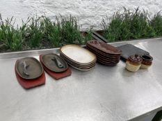 11no. Porcelain Pie Plates, 2no. Cast Iron Sizzler Plates, 4no. Serving Slates & 2no. Porcelain
