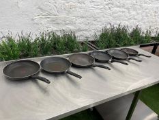 6no. Frying Pans Various Sizes, 3no. 280 x 50, 2no. 260 x 40 & 210 x 40mm