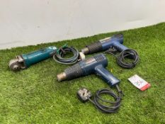 3no. Various Electric Power Tools Comprising, 2no. Heat Guns & Makita Angle Drill