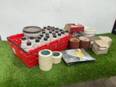 Quantity of Various Painting Sundries Comprising Empty Mixing Bottles & Bucket, Sand Paper,