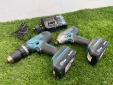 Makita 18v Drill, Impact Driver, Batteries & Charger as Lotted, Please Note: No VAT on Hammer Price