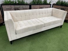 Timber Frame Fabric Upholstered 2-Seat Sofa 2290 x 820 x 800mm, Please Note: Damage To One Leg