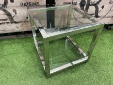 Chrome Frame Glass Two-Tier Cubed Side Table 560 x 560 x 560mm