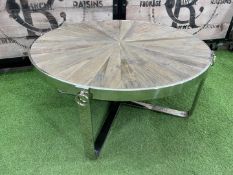 Chrome Frame Timber Top Circular Coffee Table 950 x 450mm