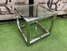 Chrome Frame Glass Two-Tier Cubed Side Table 560 x 560 x 560mm