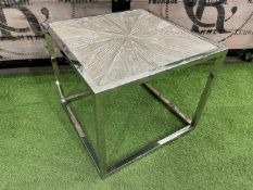 Chrome Frame Timer Top Cubed Side Table 600 x 600 x 510mm