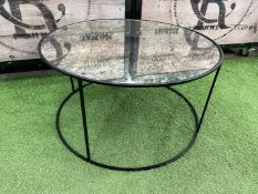 Steel Frame Patterned Glass Circular Coffee Table 800 x 430mm